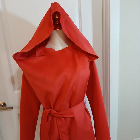 Akira Chicago Black Label Hooded Wrap Coat Jacket Women's Size M Red Belted - Picture 5 of 11